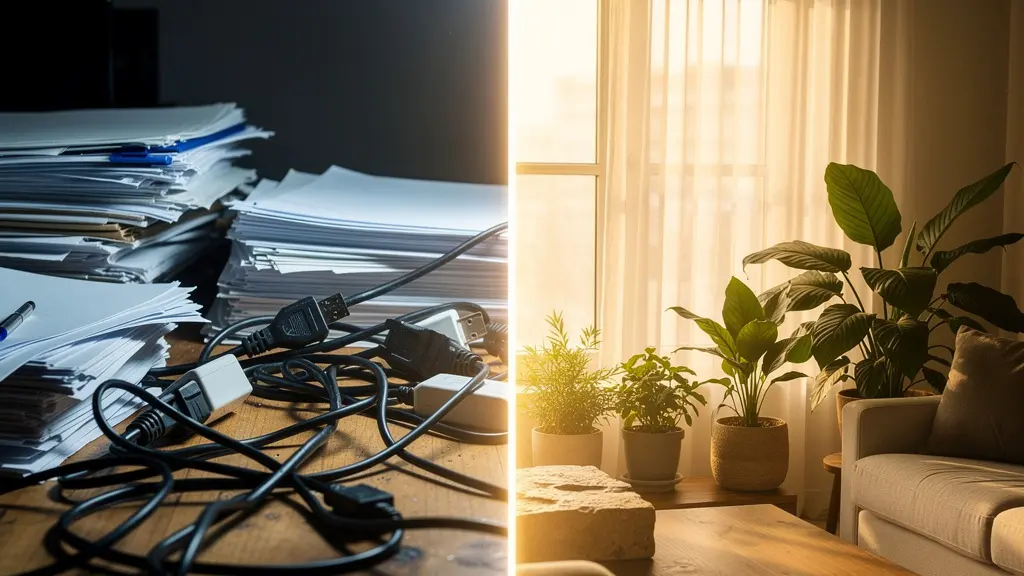 Intérieur harmonieux avec plantes vertes et lumière naturelle favorisant le bien-être