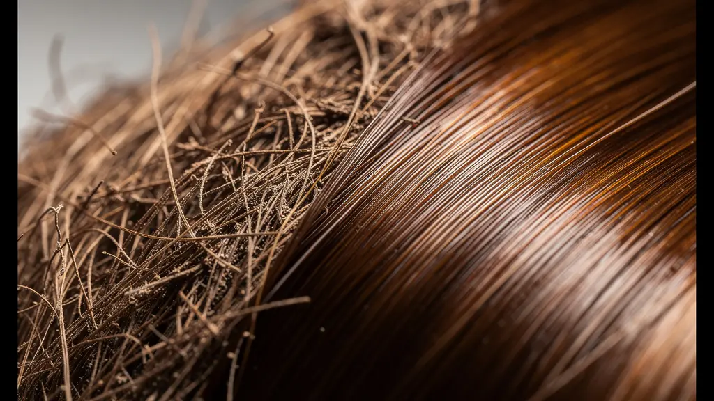 Gros plan sur texture de cheveux montrant la différence entre cheveux secs et cheveux équilibrés