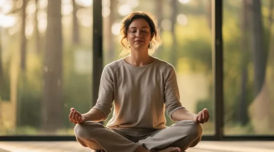 Personne en méditation dans un environnement naturel apaisant