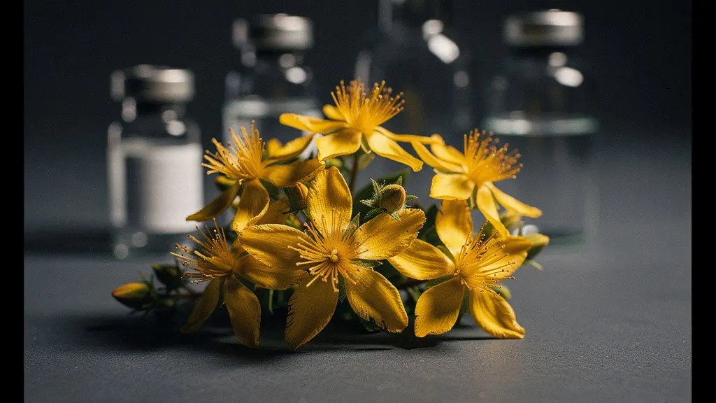 Fleurs de millepertuis jaunes avec symbole d'avertissement naturel