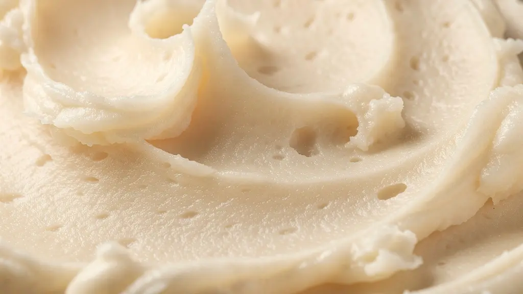 Texture crémeuse de baume hydratant naturel photographiée en macro avec des détails de beurre de karité