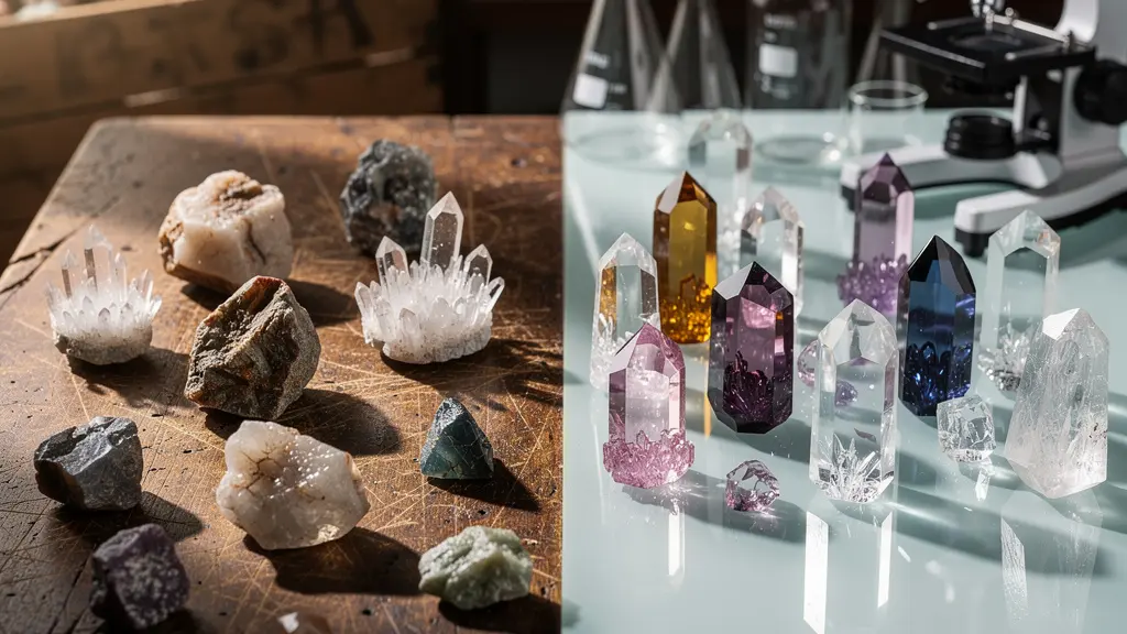 Comparaison entre pierres naturelles et synthétiques pour identifier les faux cristaux