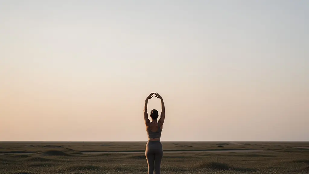 Personne pratiquant la salutation au soleil dans un environnement naturel minimaliste