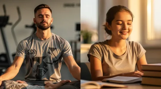 Sportif et étudiant en préparation mentale, concentration et visualisation positive pour la réussite